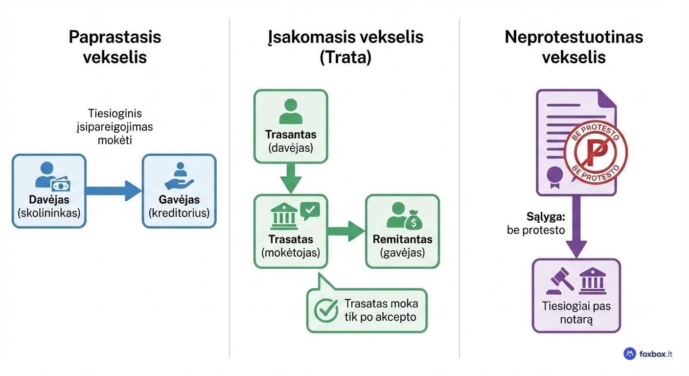 Vekselių rūšys Lietuvoje – paprastasis, įsakomasis ir neprotestuotinas vekselis palyginti