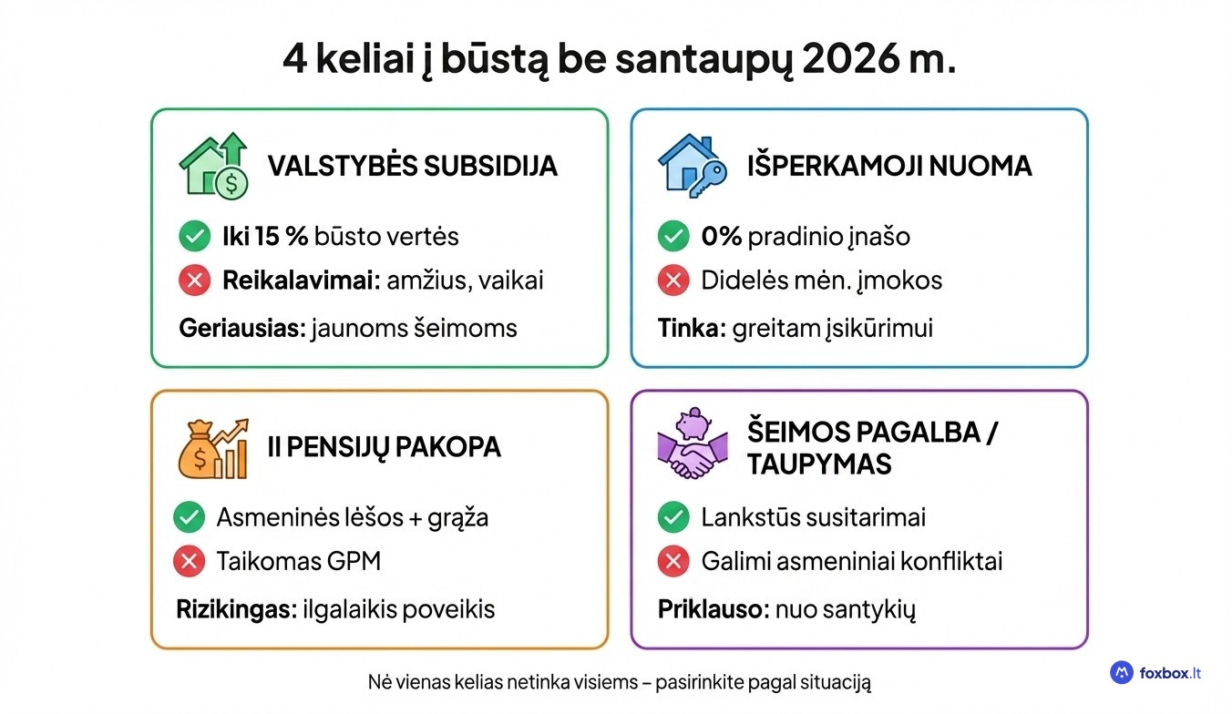 4 būdai įsigyti būstą be pradinio įnašo Lietuvoje 2026 metais