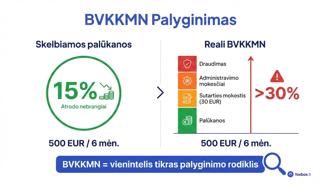 BVKKMN palyginti su palūkanų norma: kodėl BVKKMN tiksliau atspindi smulkios paskolos kainą